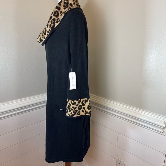 Jessica H. Black & Animal Print Cowl Neck Sweater Dress L FREE SHIP - Picture 2 of 5